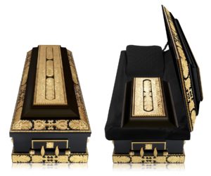 Wood caskets can be embellished with various materials